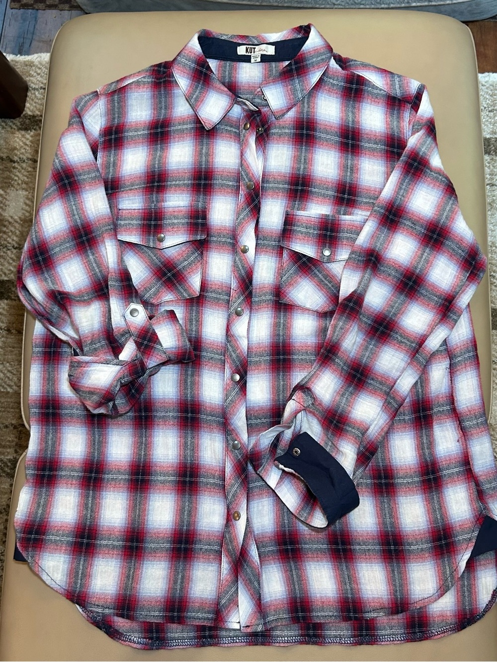 Kut from the Kloth Red and White Plaid Button-Down Shirt